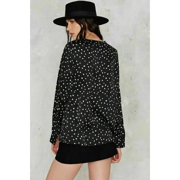 Nasty Gal Black Lioness Night Lace up Blouse Small - Picture 4 of 6